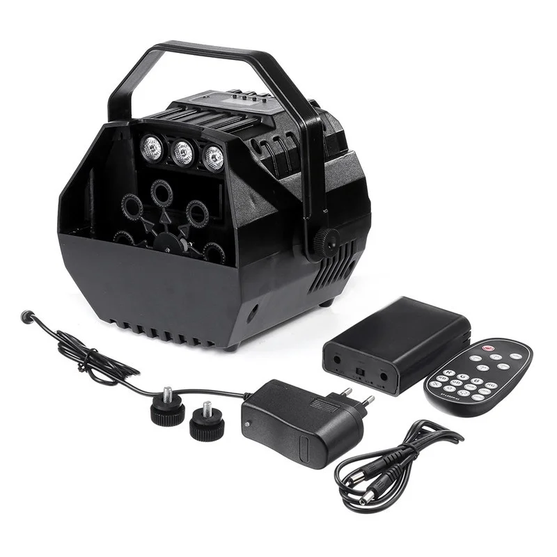 

RGB Colorful 3 LED Bubble Machine Bubbles Maker Blower with Remote Control for Wedding Party Festivals Stage Effect Lights