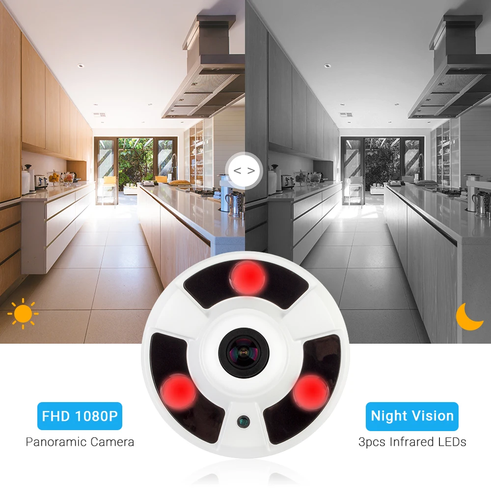 5 мегапиксельная Wi Fi камера с объективом рыбий глаз 1 7 мм панорамная iCsee ONVIF