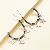 2021 new c shaped earrings crystal beads stainless steel star earrings for women femme fashion jewelry accessories gift