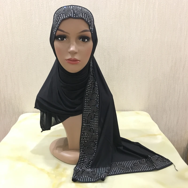 12 Цветов одна петля Щепка Стразы полиэстер Hijab шарф Мусульманский Исламский головной Обёрточная Бумага Обложка Одноцветный шарф