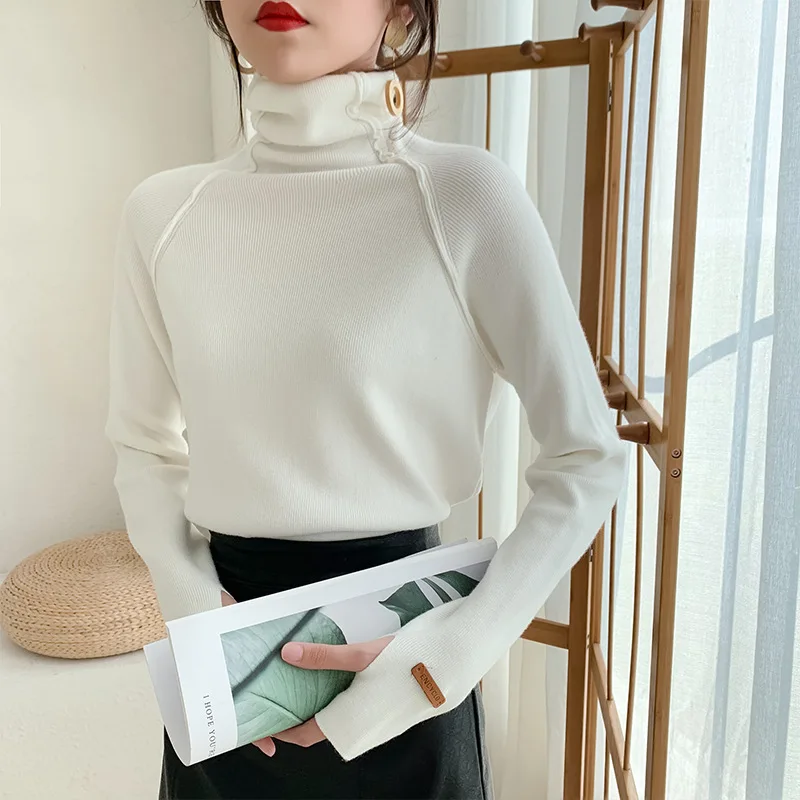 

Autumn Winter Turtleneck Women Sweater Elegant Slim Female Knitted Pullovers Casual Stretched Sweater jumpers femme