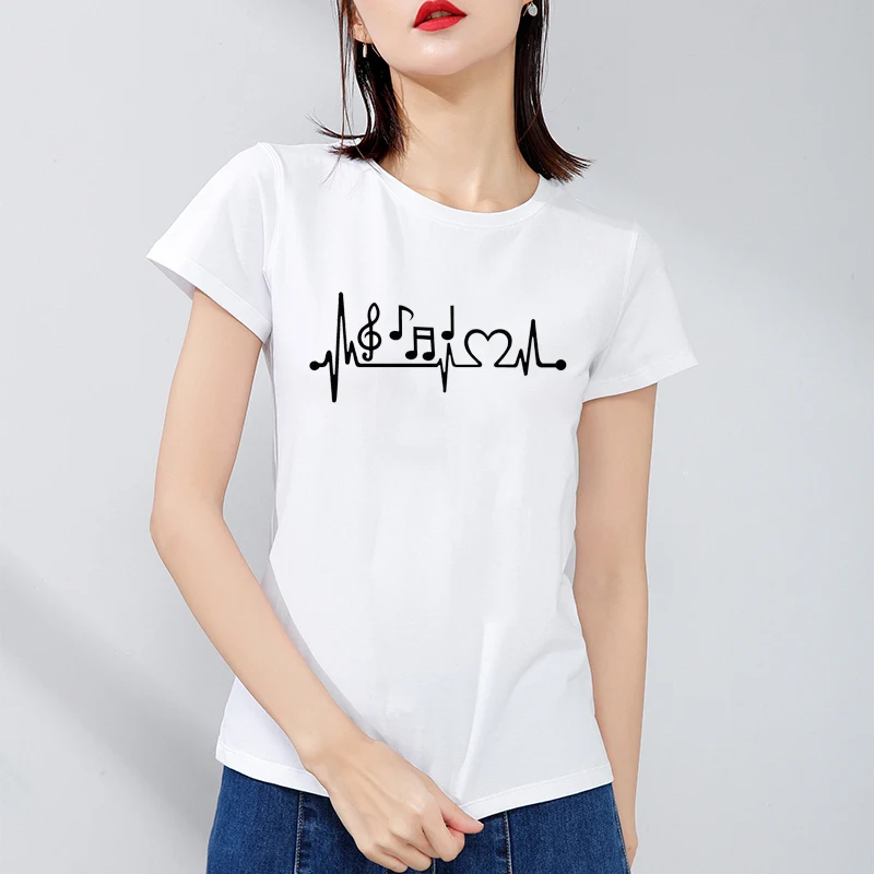 

Women Love Music Notes Heartbeat Funny Custom Graphic T-shirt 2021 Newest Short Sleeve Streetwear Harajuku Top Tee for Female