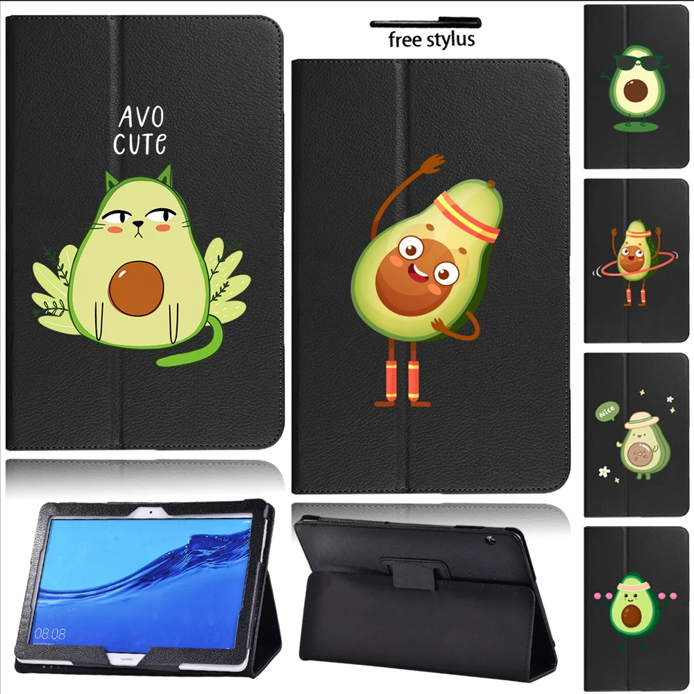 

For Huawei Mediapad T5 10 AGS2-W09 / W19 / L03 / L09 Avocado Series Pattern Folding Back Support Tablet Case Cover + Stylus