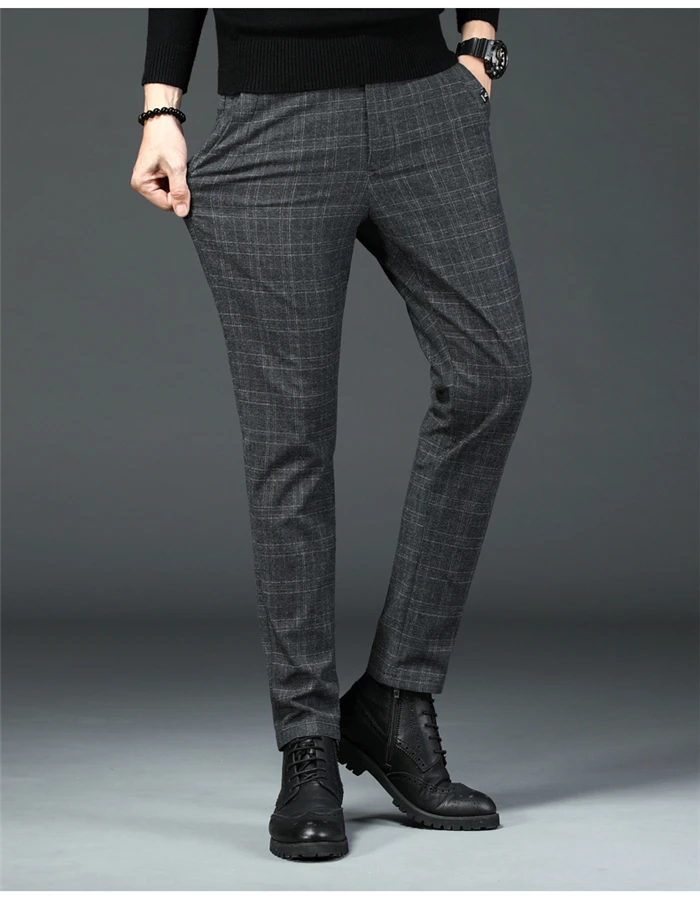 Для Мужчин's Повседневное штаны в клетку для бизнес на каждый день Slim Fit темно-серый классический Стиль лосины мужской брендовая одежда