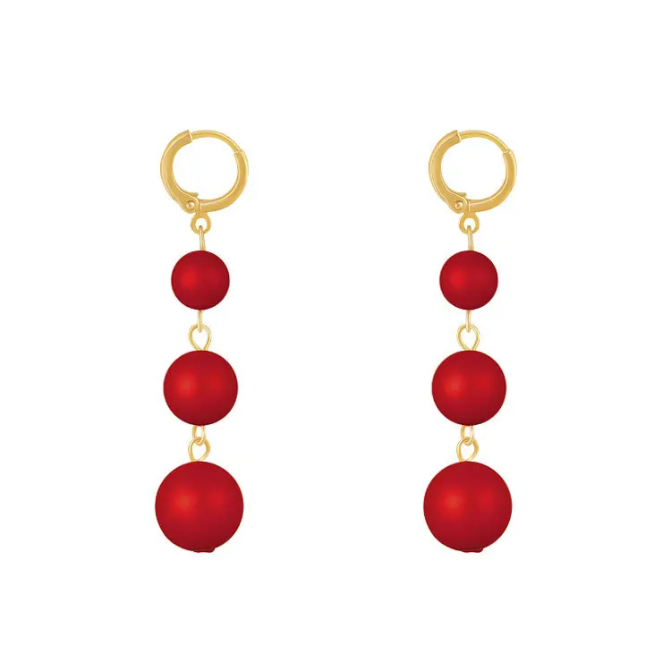 

New Korea fashion temperament jewelry handmade string red pearl earrings long fringed earrings for women girl