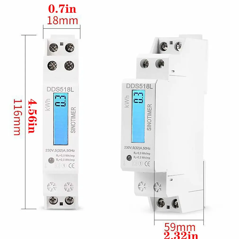 

Single Phase LCD Backlit Wattmeter Power Consumption Watt Energy Meter kWh AC 5-32A 230V 50Hz 110V 60Hz Electric Din Rail Mount