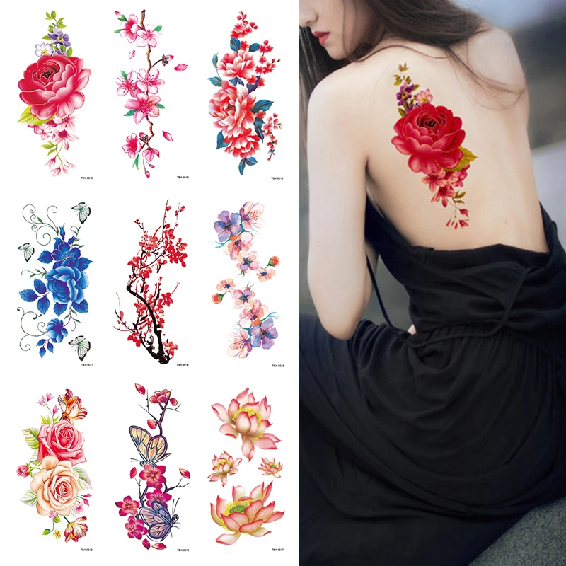 

Fashion Colorful Flowers Arm Shoulder Tattoo Stickers Flash Henna Tattoo Fake Waterproof Temporary Tattoos Sticker Body Art