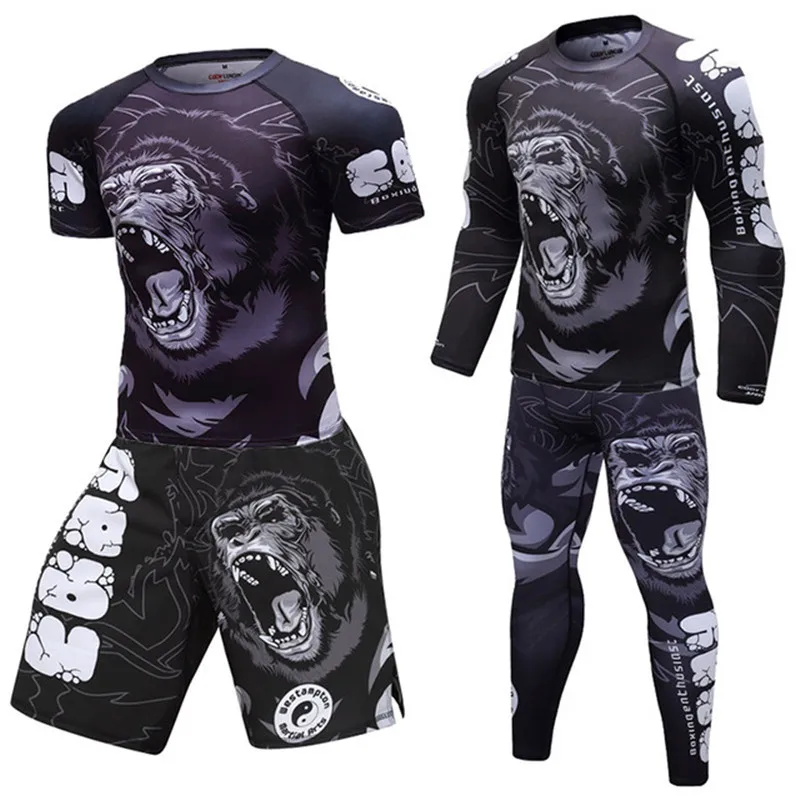 

New Boxing Set Compression Jersey Pants orangutan 3D Print Rashguard Kickboxing Tight T-shirts Pants Muay Thai MMA Fightwear