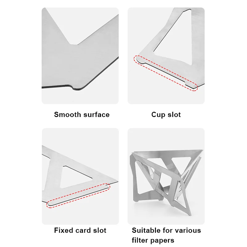 

Newly Portable Assembled Coffee Filter Rack Outdoor Camping Portable Stainless Steel Folding Funnel