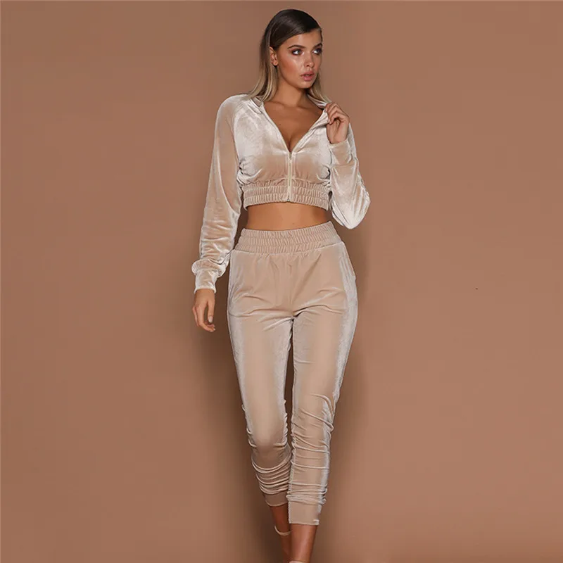 

Women Yoga Sets Long Sleeve Zipper Crop Top + Sweatpants Exercise Gym Clothes Set 2 Pieces Running Set Autumn Winter Tracksuit