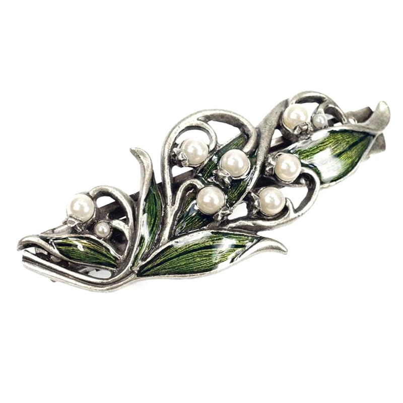

Girls Hair Accessories Exquisite Elegant Retro Enamel Green Leaf Pearl Hair Clip Clamp Hairpin