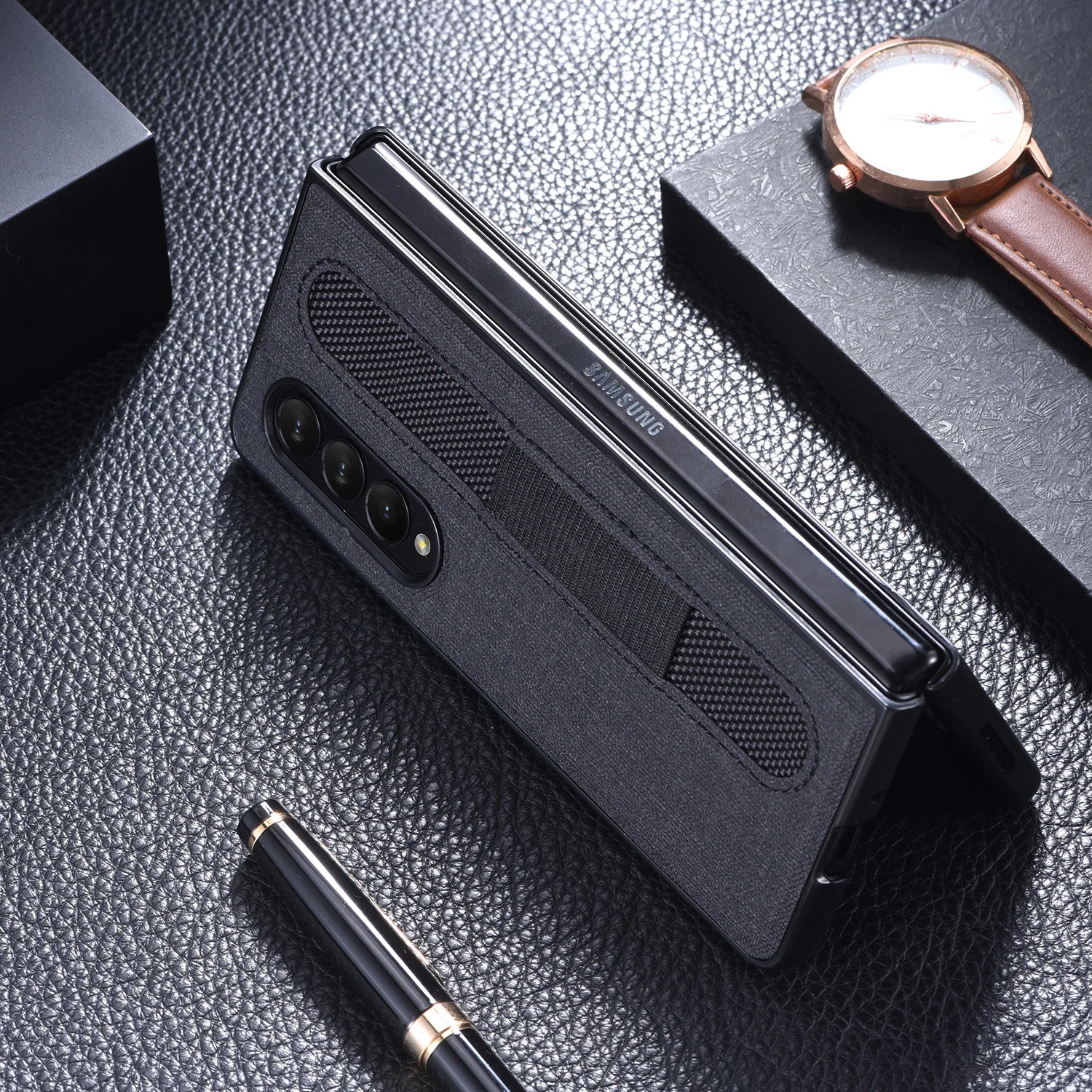 Phone Cases For Samsung Z Fold 3 Stylus S-Pen Socket Slot Cloth Pattern Protect Cover with Pocket Holder For Galaxy Z Fold3 5G