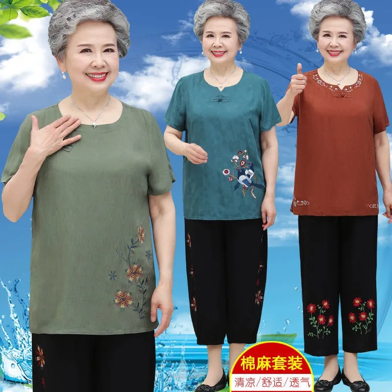 

2021 New Summer Cotton And Linen Pajamas Sets For Women Short Sleeve Women's Sleepwear Loose Female Nightwear