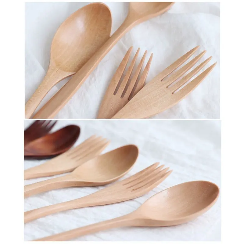 

JW-Wooden Wavy Handle Tangled Wire Spoon Fork Wooden Spoon Wooden Fork Japanese Tableware