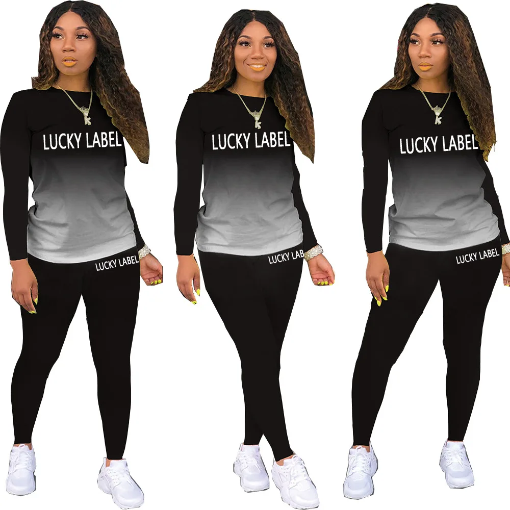 

Женский спортивный костюм LUCKYLABEL из 2 предметов с надписью-пуловер с длинным рукавом и брюки, костюмы, комбинезоны, спортивный костюм