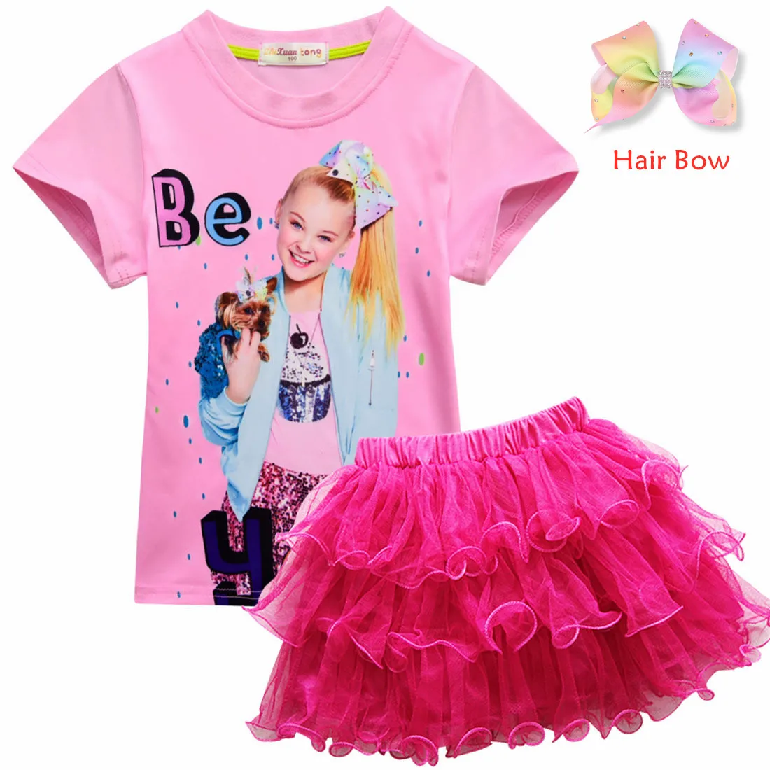 

3 шт. Jojo Siwa Хлопковое платье для девочек; Рубашка с короткими рукавами для детей платье для девочек на день рождения вечерние подарок на Хэлл...