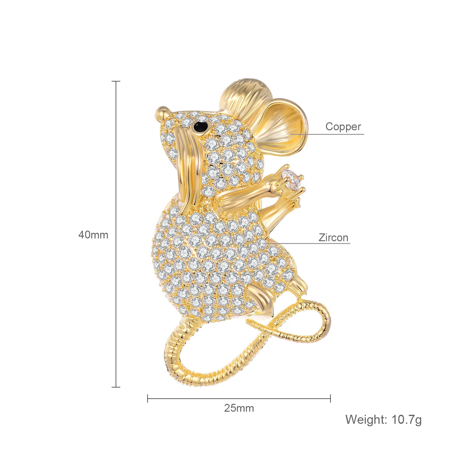 Милые черные белые циркониевые Броши с изображением мыши для женщин Золотой