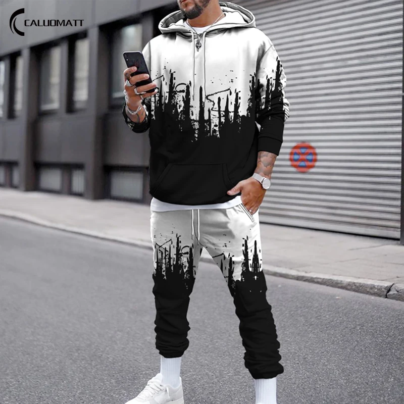 

3D Printed Fashion Hoodie Tracksuits Men Set Hooded Sportwear Hoodies + Sweatpant 2021 Winter Autumn Jogger Sweatshirt
