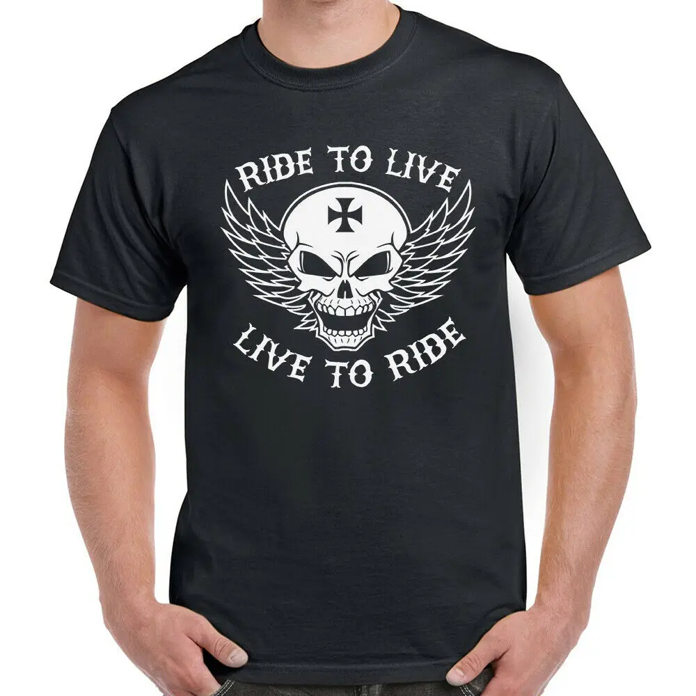 

Ride To Live, Live To Ride. Skull Rock Motorbike Rider Gift T-Shirt. Summer Cotton Short Sleeve O-Neck Mens T Shirt New S-3XL