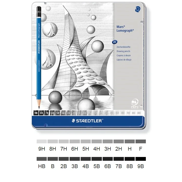 1 Набор Staedtler Lumograph графит рисунок эскизов карандаши 100 G12 6/12/20/24 градусов Олово
