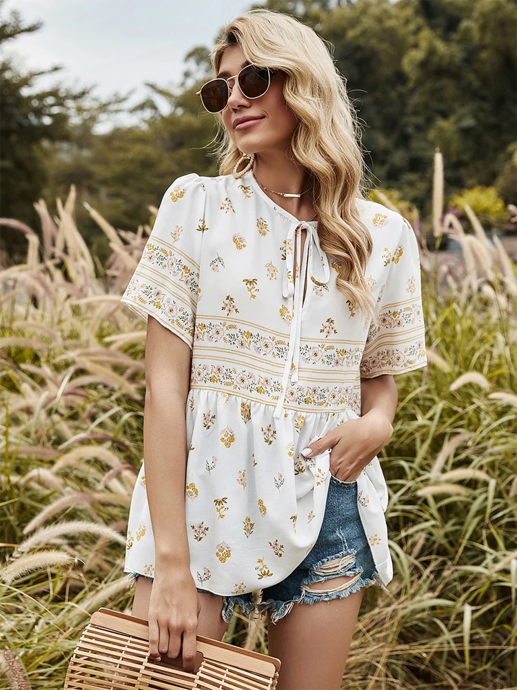 

Shirts for Women Flower Printing Shirt Summer Casual Vintage Graphic Tee Streetwear Women Top