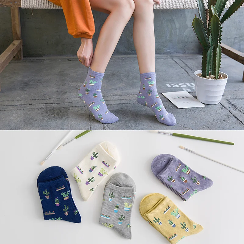

2020 Fashion Women Plant Cactus Pattern Cacti Plant Ball Cactus Harajuku Mid Tube Comfortable Lovely Girl Cotton Skarpetki