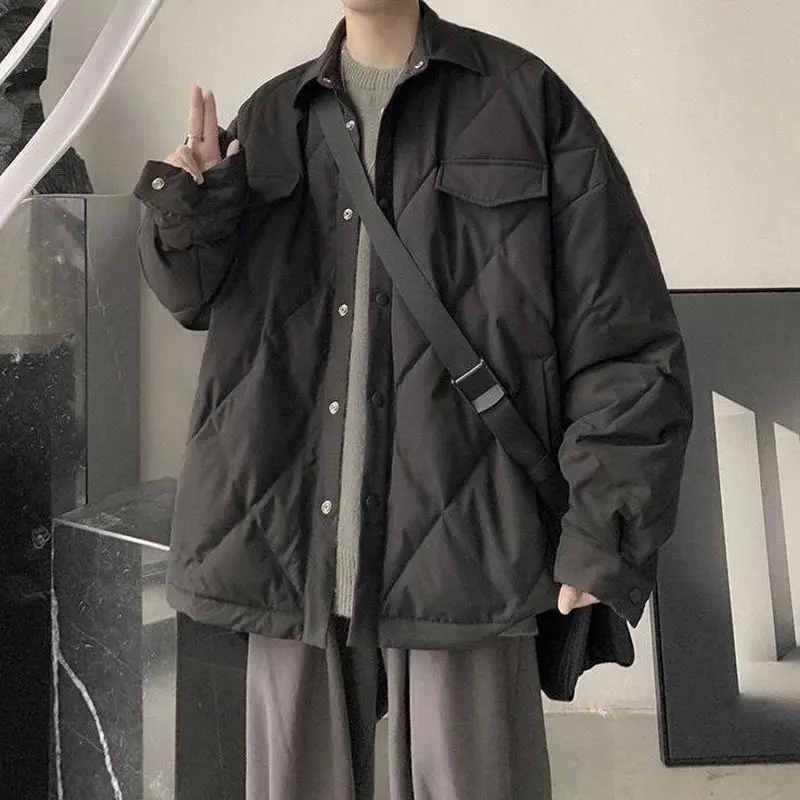 

Winter jackets Men solid lapel padded cotton-padded coats thickened Korean Fashion all-match Casual Oversize man clothes