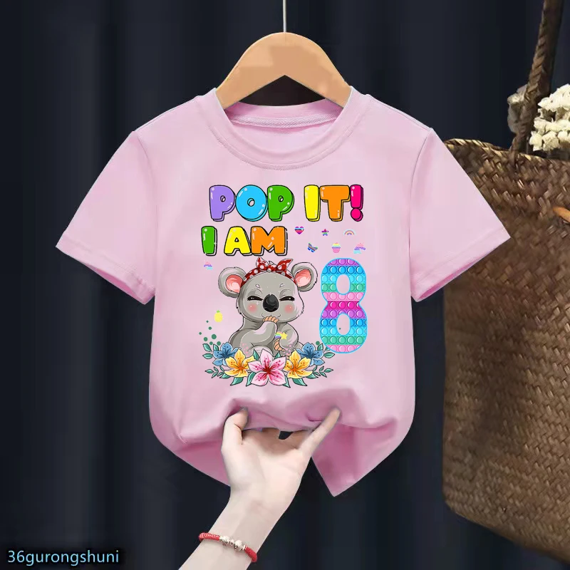 

8th Birthday Girl T-Shirt Rainbow Pop It Koala/Panda Graphic Print Tshirt Harajuku Kawaii Kids Clothes Fidget Toys T Shirt