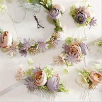 lilac purple bridal headwear bridesmaid wrist flowers artificial grooms boutonnieres corsage wreath wedding hair accessories