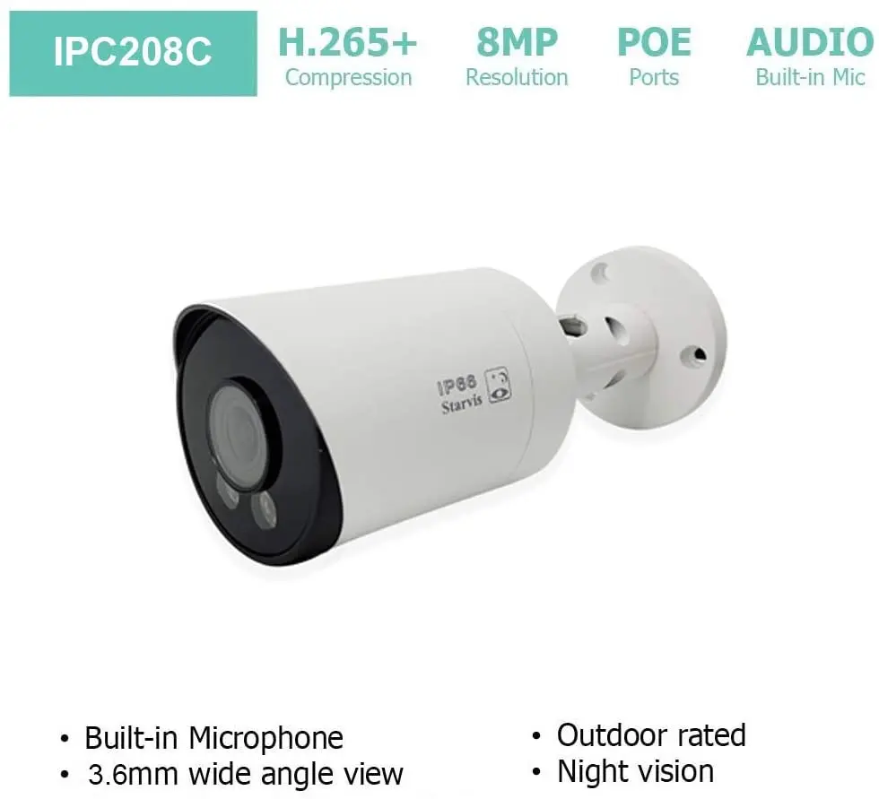 8 Channel 4K IP PoE Security Camera System 8ch 4K NVR and 6 8MP Colorful Night View Bullet PoE IP Cameras with 4TB HDD