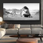 Черно-белый Снежный леопард и обнаженные женщины пейзаж плакаты и печать настенная Картина на холсте картина для декора гостиной