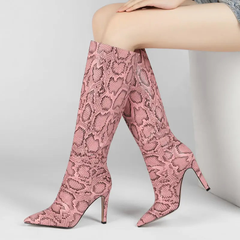 

Женские сапоги до колена из искусственной кожи, на тонком высоком каблуке