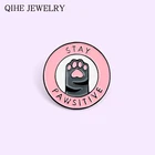 Осторожно кошачьи когти эмали штырь розовый круглый котенок лапа значки с животными булавки с пряжкой по индивидуальному заказу брошка мультфильм Cat партнера, подарок, ювелирное изделие