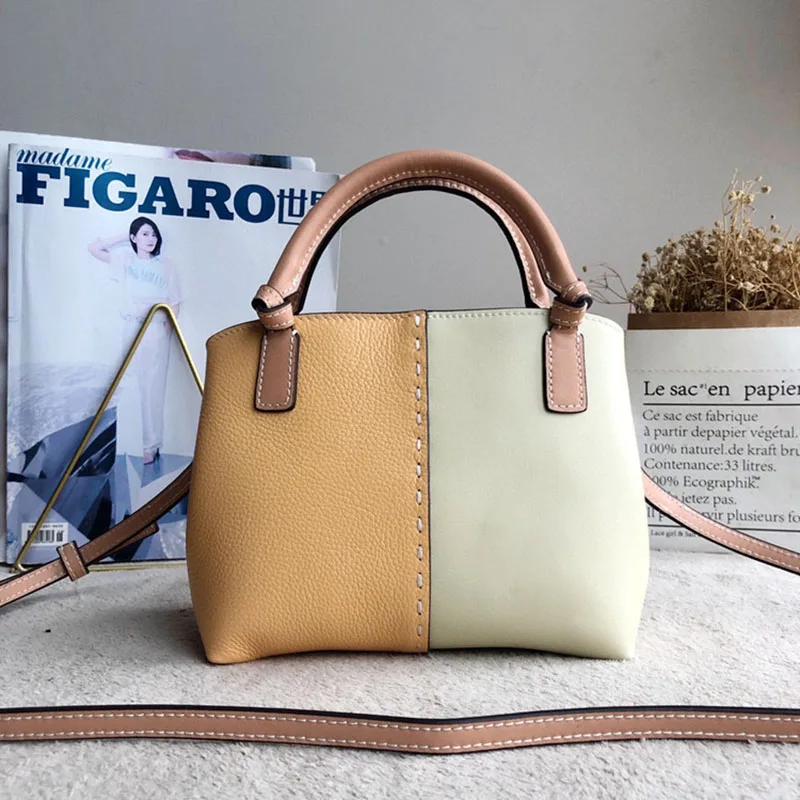 

Female bag 2021 new fashion European and American trend color matching lychee pattern stitching one-shoulder messenger handbag