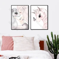 canvas painting minimalist pictures cartoon pretty horse and little beautiful girl poster for home rooms gallery wall decoration
