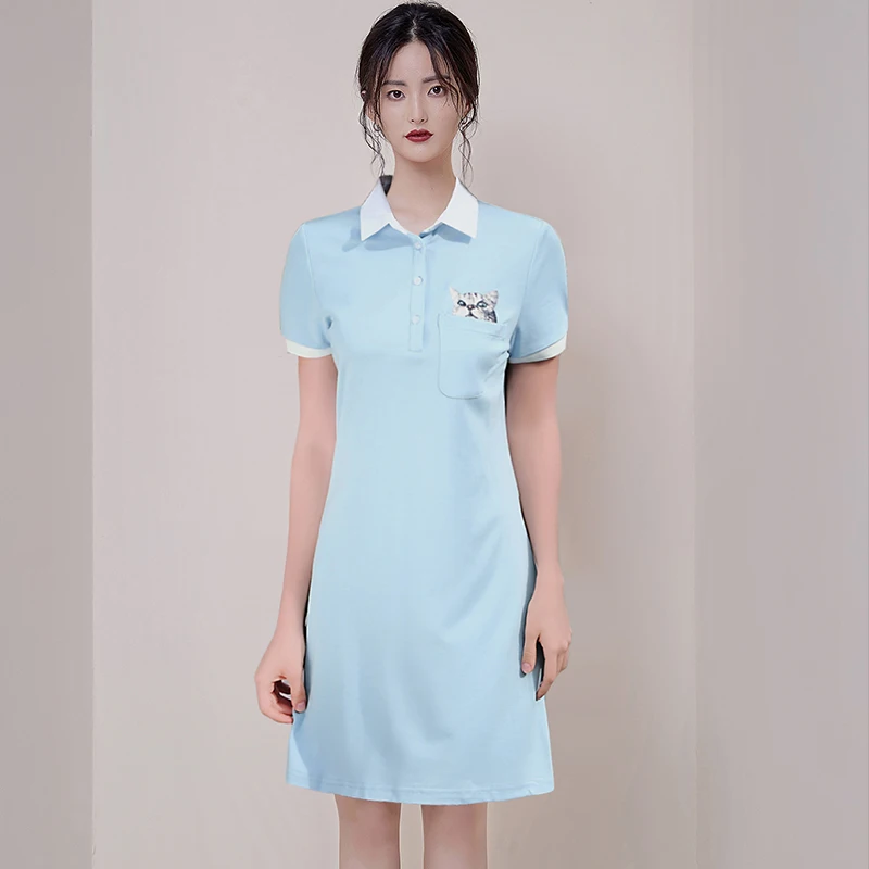 Женское повседневное бейсбольное платье тонкое с отложным воротником и