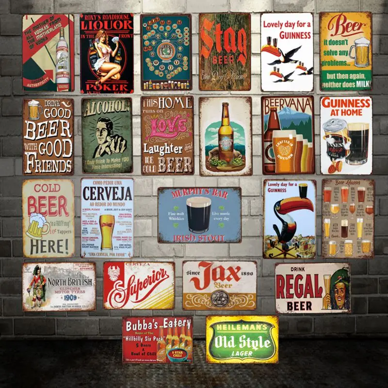 

[ DecorMan ] Drink Beer ALcohol TIN SIGN Custom wholesale Mural Paintings Bar PUB Decor LT-1814