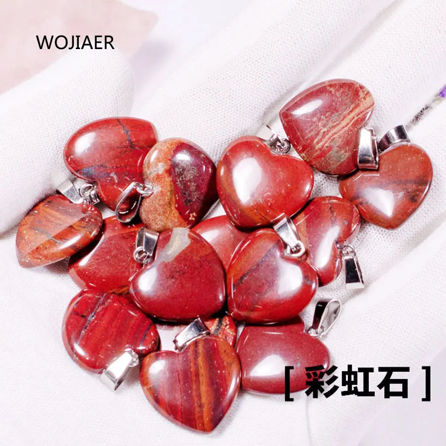 

WOJIAER Pretty Stylish Natural Red River Jaspers Gem Stone Heart Pendant Stone 20x6mm Energy Handmade Jewelry 1PCS ZM0465