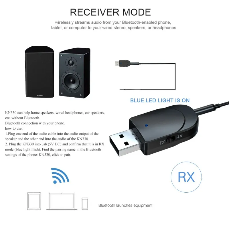 2-в-1 музыкальный аудиоприемник Bluetooth 5 0 Портативный Беспроводной адаптер