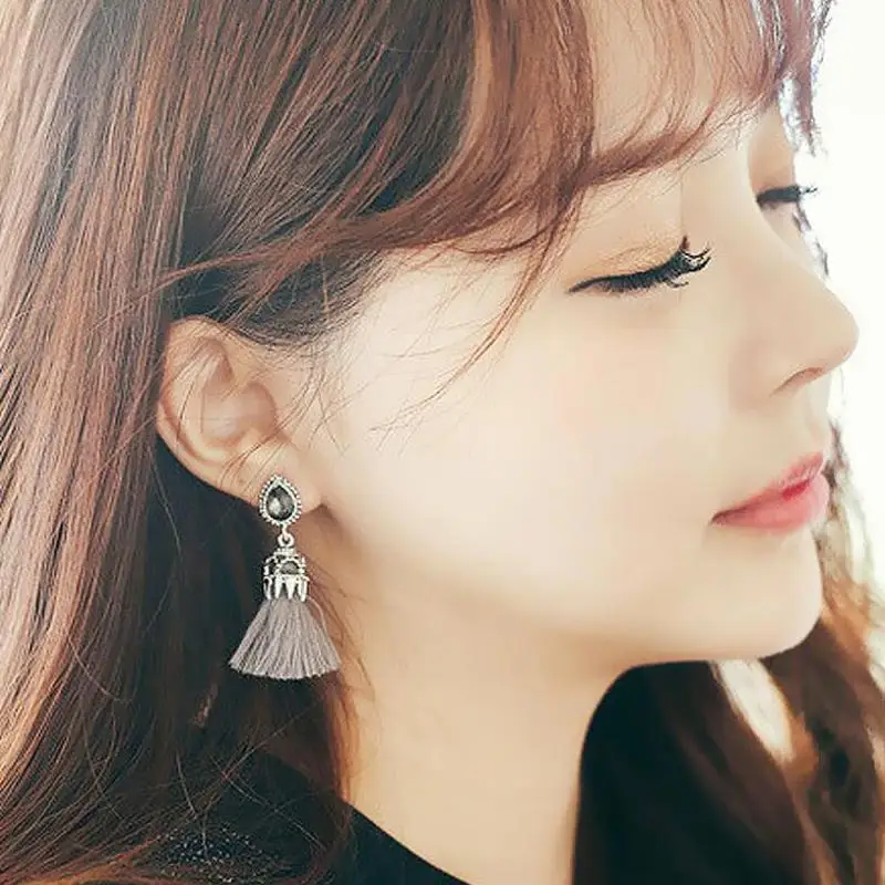 

Classic Tassel Earrings Women Fashion Jewelry Cotton Blue Boucle D’Oreilles Pendientes Aretes De Mujer Moda Oorbellen Femme