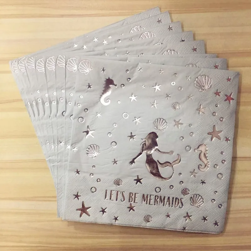 10pcs napkins Украшения на день рождения Русалочка бумажные тарелки стаканчики соломенная одноразовая посуда для детей вечерние аксессуары для девочек предметы для украшений - Цвет: 10pcs napkins