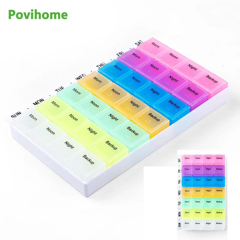 

Контейнер-органайзер для таблеток 7 дней, 4 приема, всего 28 ячеек