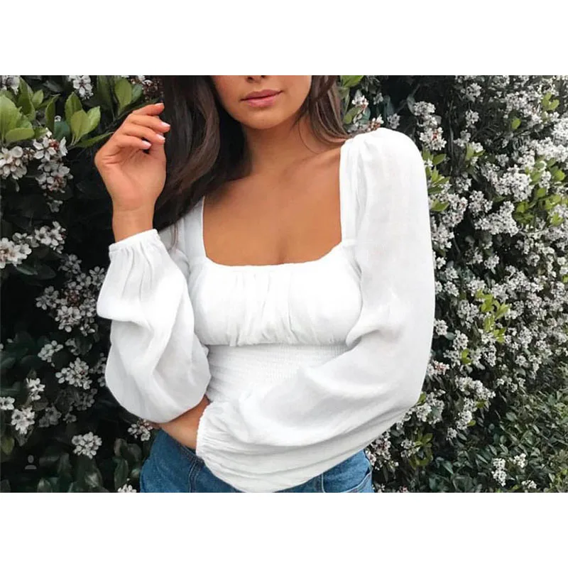 Новинка весна осень Ins популярная футболка с длинным рукавом и квадратным