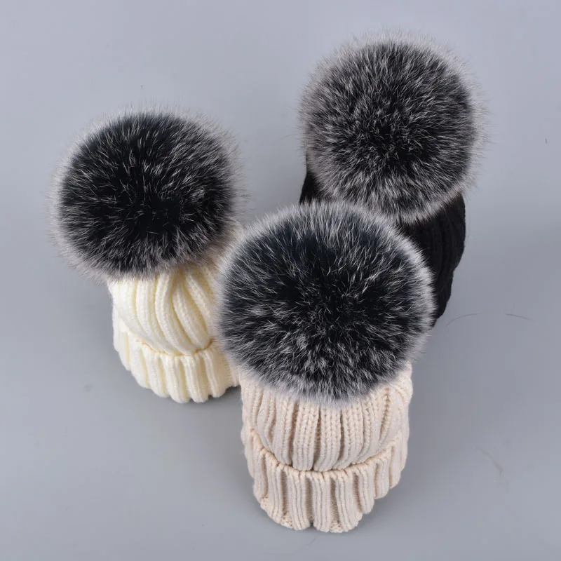 Новинка 100% натуральный помпон Лисий мех женские шапки зимние с лисьим понпоном