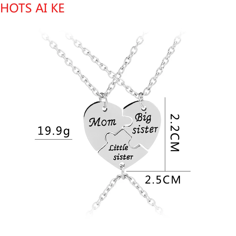 

Necklace For Women Mother's Day Big Sister Little Sister Necklaces for 3 Splicing Mother Daughter Family Jewelry heart Together