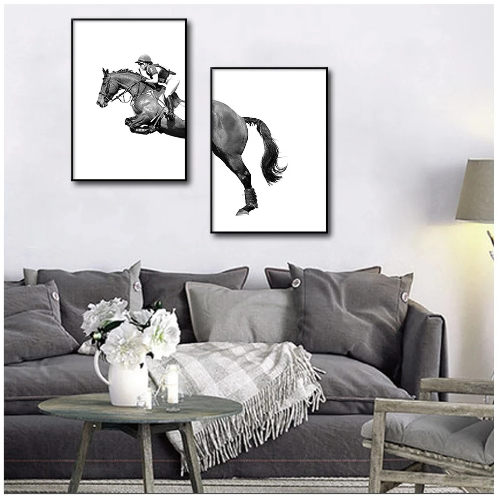 

Abstract Black White Paintings Man Ride Horse Wall Art Nordic Canvas Prints and Posters Living Room Bedroom Corridor Decoration
