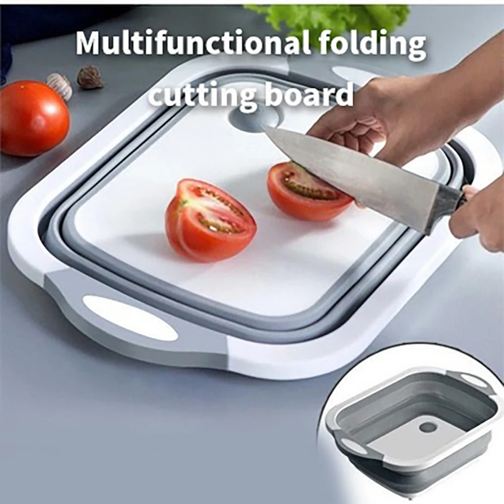 

3 IN 1 Flexible Cutting Board Silicone Folding Drain Basket Cooking Cutting Board Storage Kitchen Stuff Collapsible Colander Set