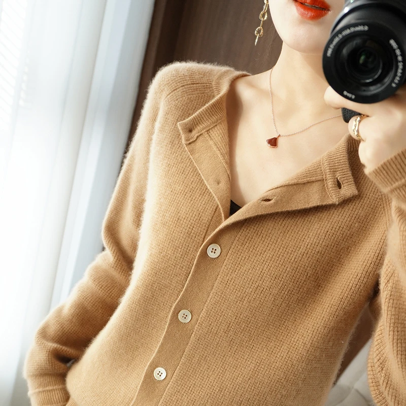 

Женский кашемировый свитер MVLYFLRT, Свободный кардиган большого размера с круглым вырезом, вязаное пальто из 100% чистой шерсти для осени и зимы