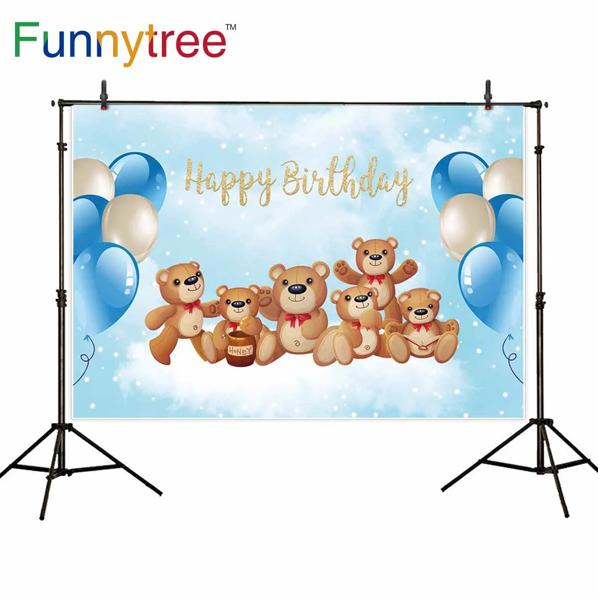 Funnytree фотозона шар облако красочный мультфильм Медведь 1-й День рождения фон для фотостудии фотосессия Фотофон