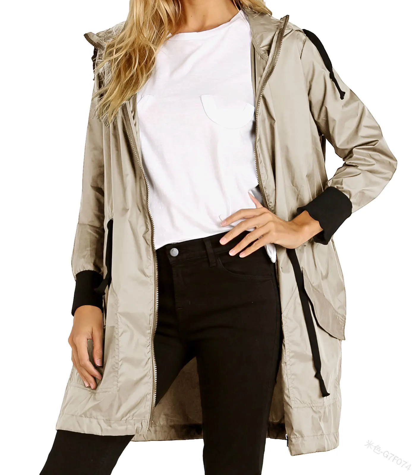 

Женская ветровка, однотонная куртка на шнуровке с капюшоном средней длины, Повседневная модная однобортная куртка с карманами и длинными р...